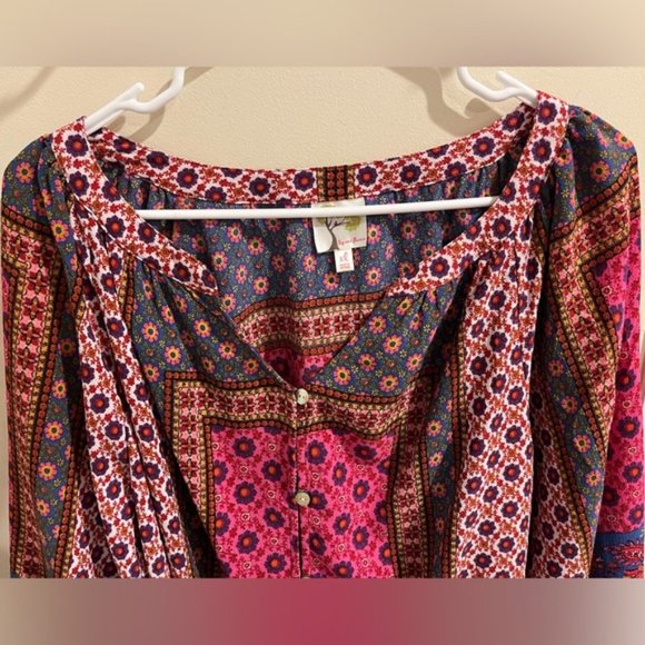 Fig and Flower Women’s Floral Pink 3/4 Sleeve Blouse-XL - Picture 3 of 7